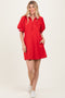 Red Half Zip Puff Sleeve Mini Dress