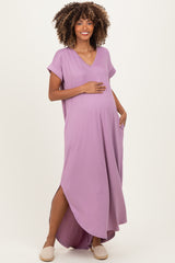 Dark Mauve Side Slit Maternity Maxi Dress