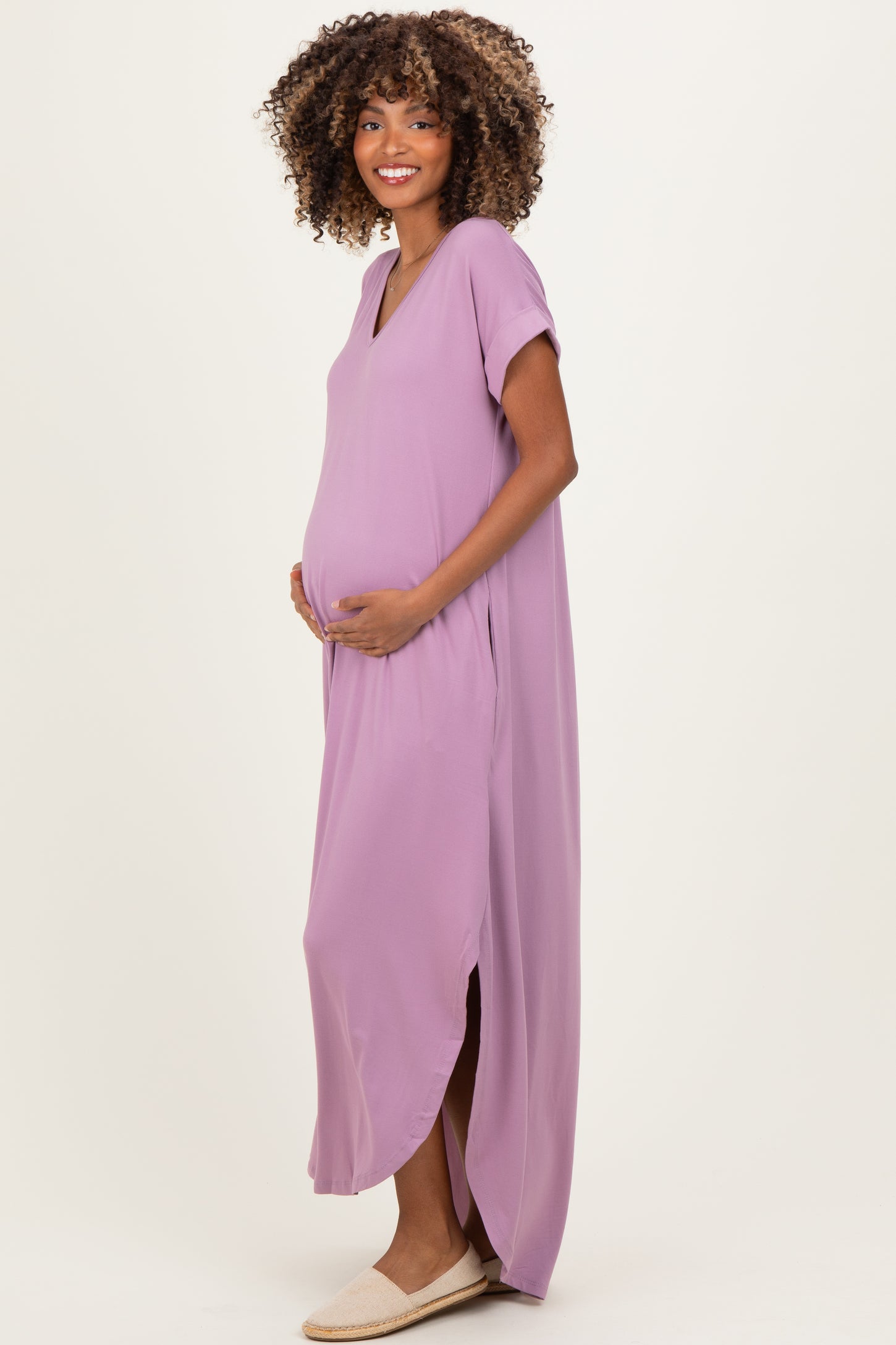 Dark Mauve Side Slit Maternity Maxi Dress