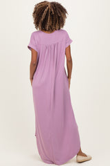 Dark Mauve Side Slit Maternity Maxi Dress