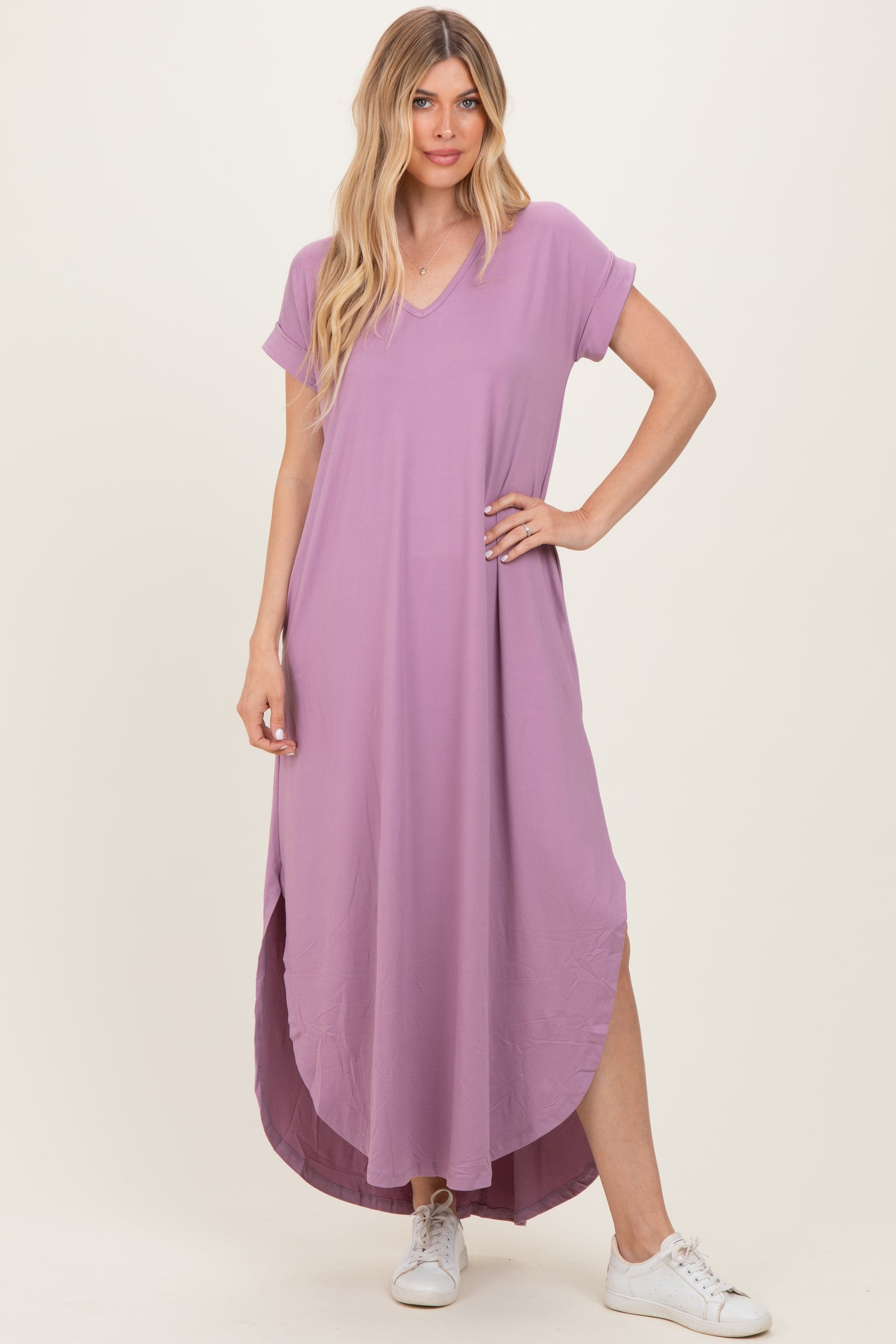 Dark Mauve Side Slit Maxi Dress