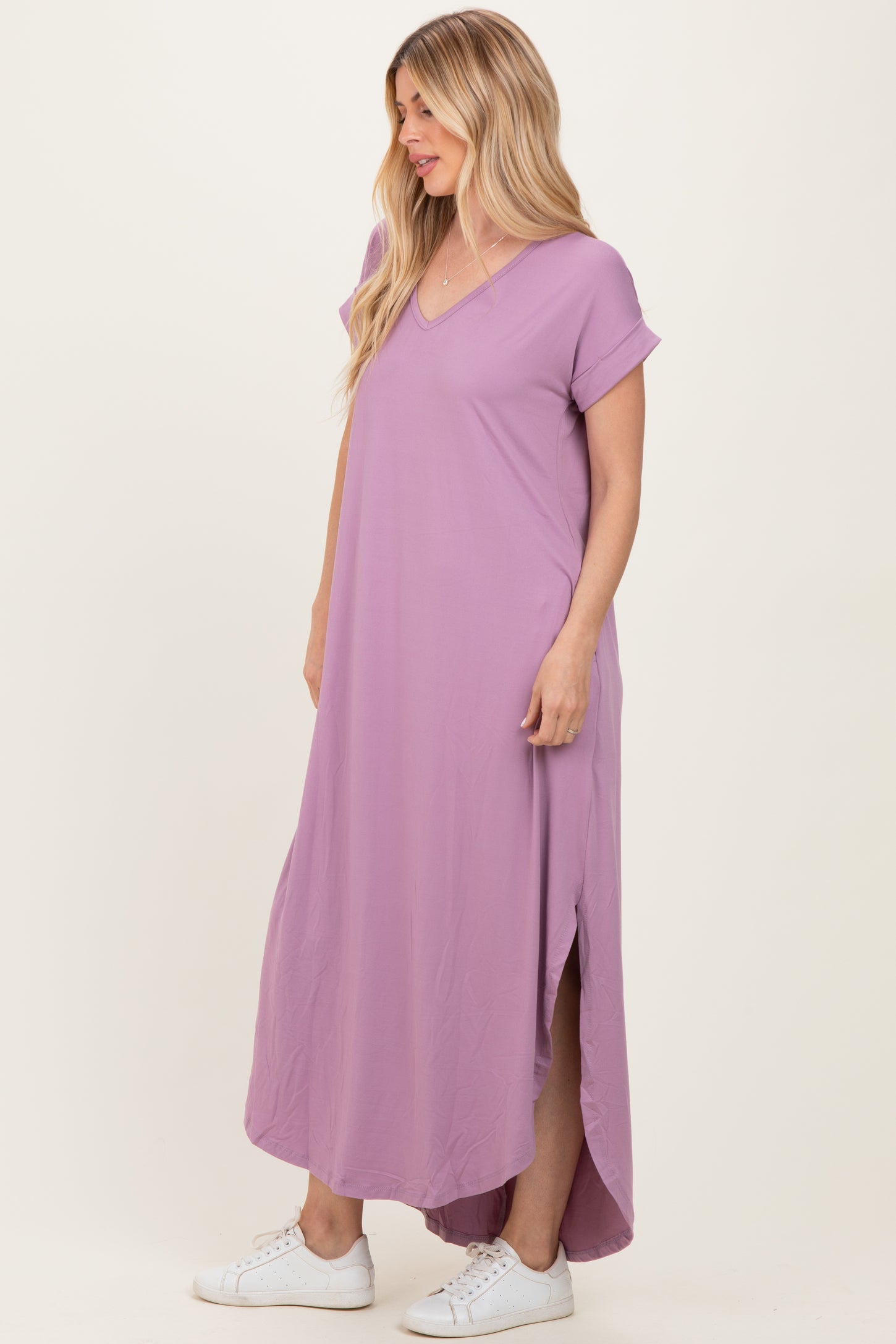Dark Mauve Side Slit Maxi Dress
