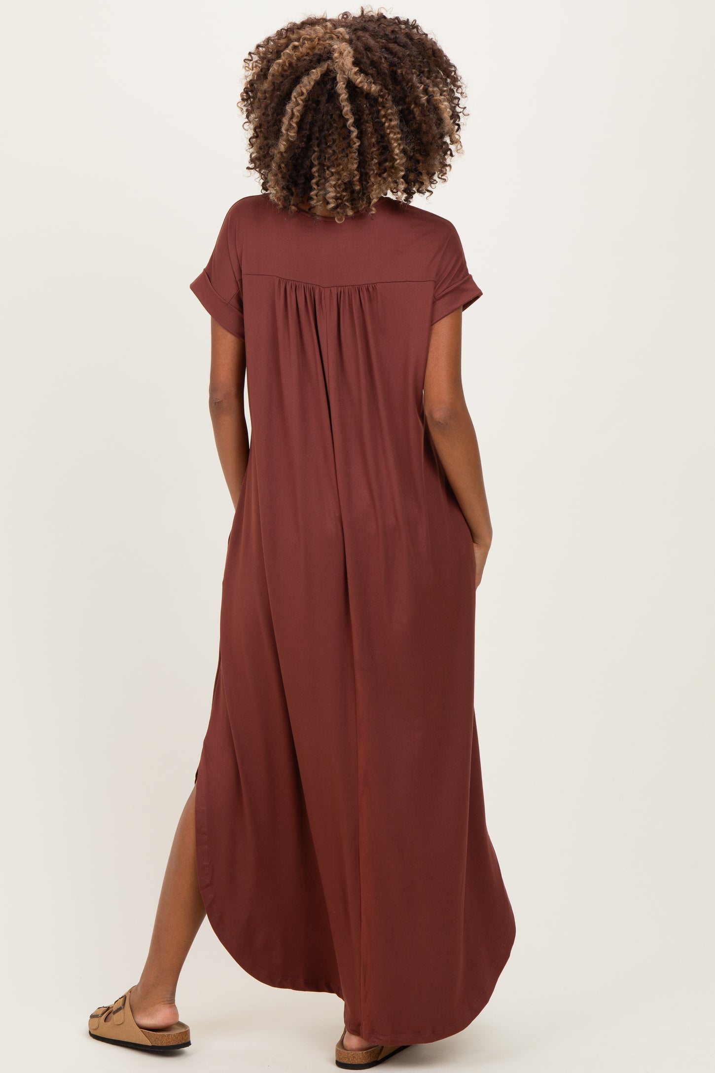 Chocolate Side Slit Maternity Maxi Dress