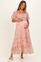 Pink Floral Chiffon Smocked Maternity Maxi Dress