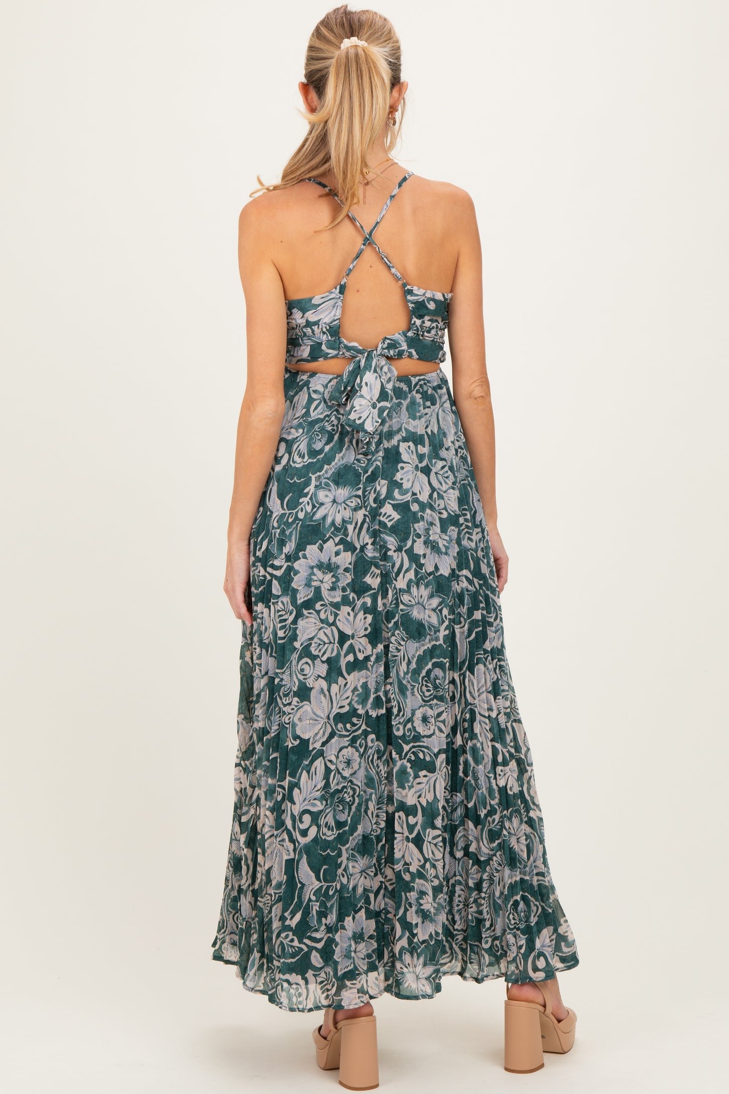 Teal Floral Sleeveless Maternity Maxi Dress