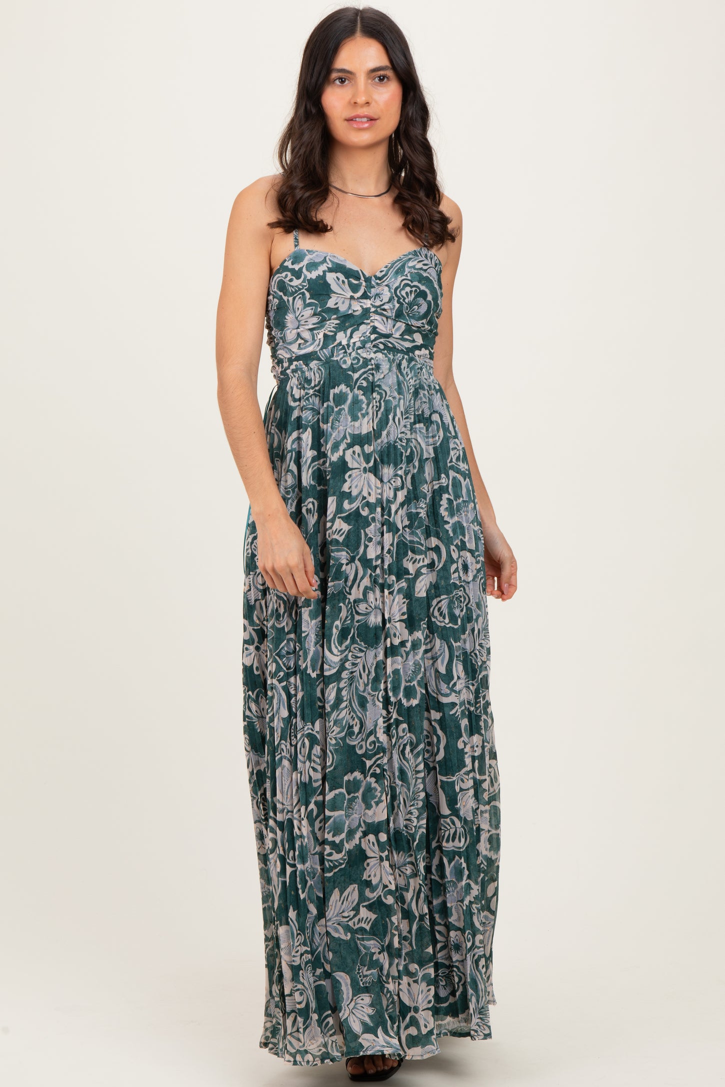 Teal Floral Sleeveless Maxi Dress