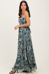 Teal Floral Sleeveless Maxi Dress