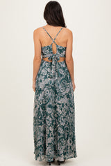 Teal Floral Sleeveless Maxi Dress