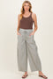 Olive Green Striped Cotton Barrel Leg Maternity Pants