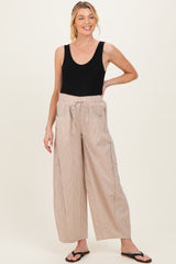 Camel Striped Cotton Barrel Leg Maternity Pants