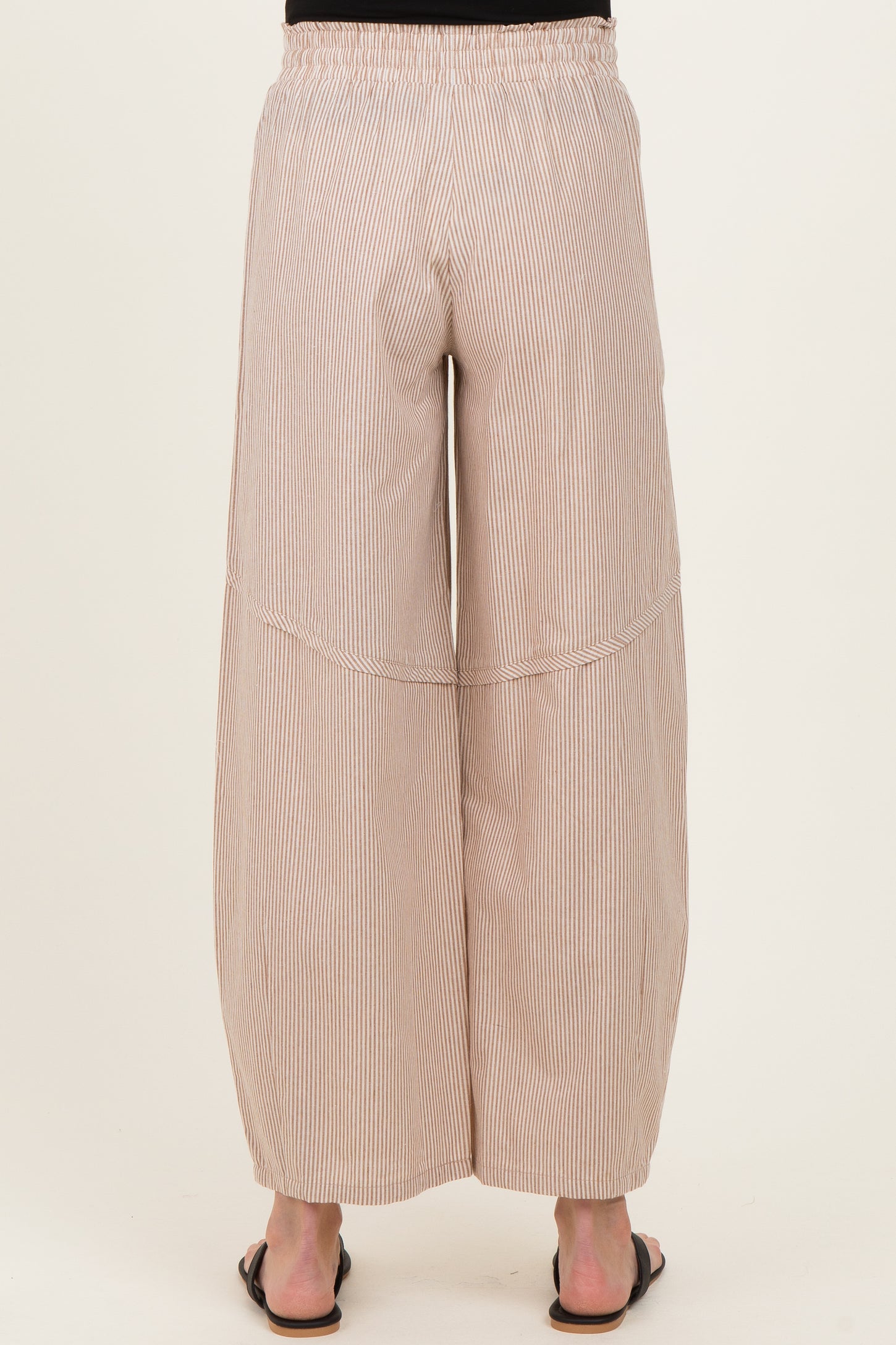 Camel Striped Cotton Barrel Leg Maternity Pants