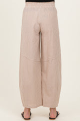 Camel Striped Cotton Barrel Leg Maternity Pants