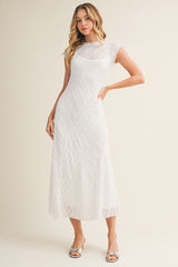White Mixed Lace Overlay Maternity Midi Dress