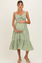 Green Gingham Front Tie Halter Maternity Midi Dress