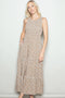 Beige Floral Smocked Sleeveless Tiered Maxi Dress