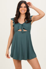 Forest Green Tie Front Cutout Swim Dress