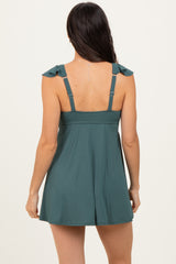 Forest Green Tie Front Cutout Swim Dress
