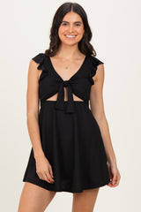 Black Tie Front Cutout Swim Dress