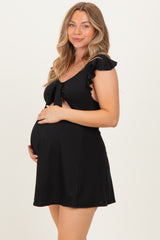 Black Tie Front Cutout Maternity Swim Dress