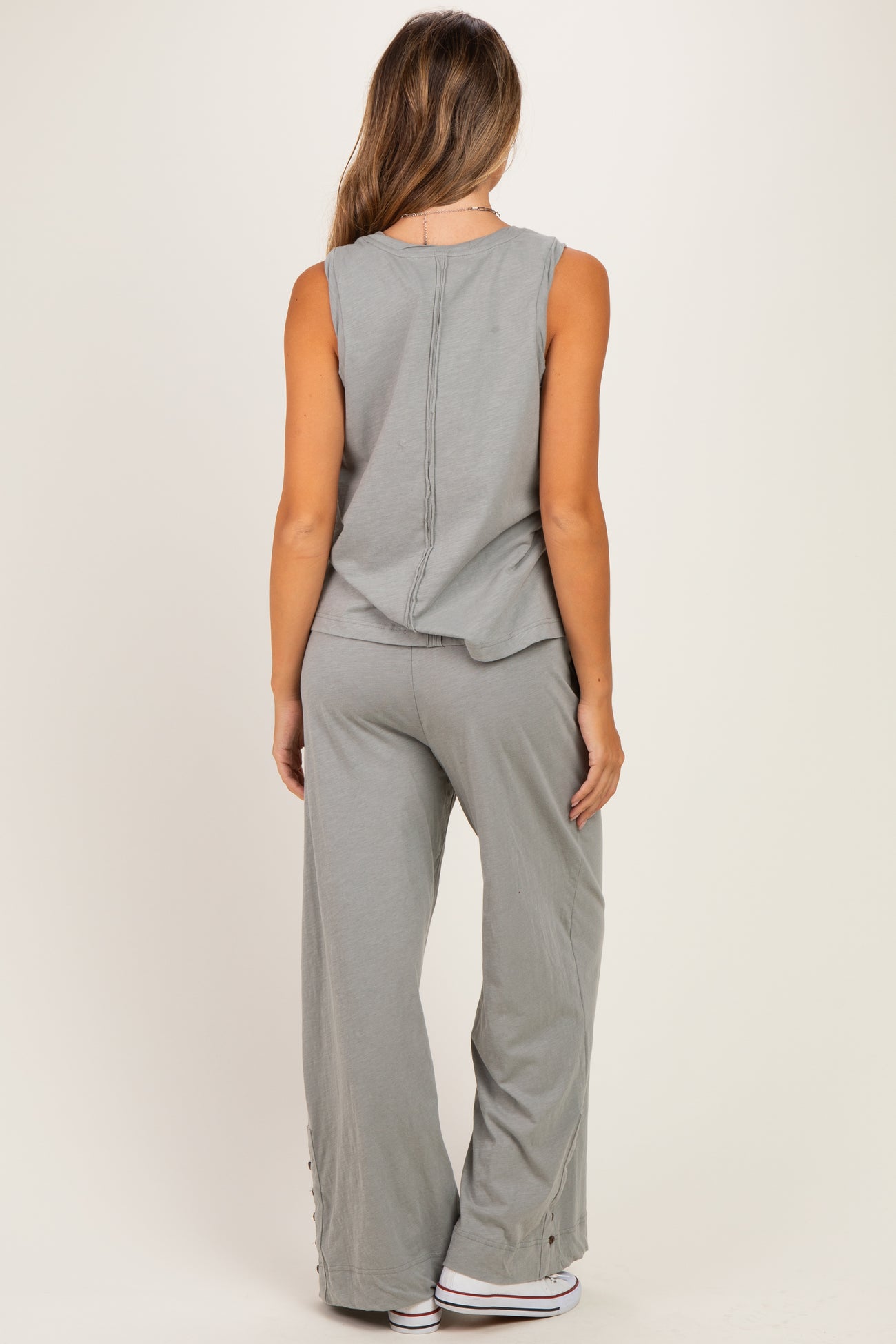 Sage Button Detail Tank Wide Leg Pant Maternity Set