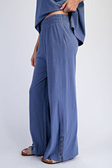 Blue Button Detail Tank Wide Leg Pant Set