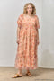 Coral Floral Puff Sleeve Plus Maxi Dress