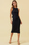 Black Knit Open Tie Back Sleeveless Midi Dress