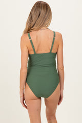 Sage Embroidered V-Neck Maternity One Piece Swimsuit