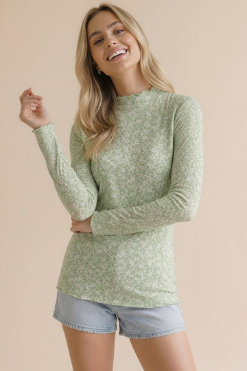 Sage Long Sleeve Floral Print Top