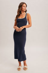 Navy Contrast Stitch Detail Ribbed Maternity Sweater Dress