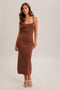 Brown Contrast Stitch Detail Ribbed Sweater Dress