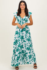 White Floral Smocked Cinched Top Maternity Maxi Dress