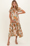 Mocha Floral Smocked Tiered Maternity Midi Dress