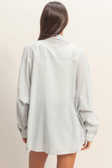 Blue Oversized Striped Button-Up Shirt