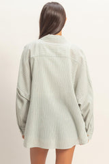 Olive Oversized Striped Button-Up Shirt