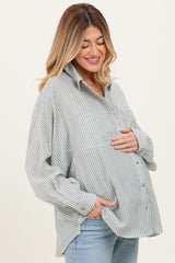 Olive Oversized Striped Button-Up Maternity Shirt