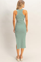 Green Striped Side Slit Tank Dress
