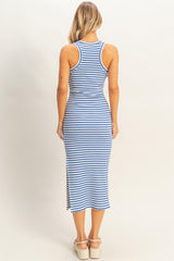 Blue Striped Side Slit Tank Dress