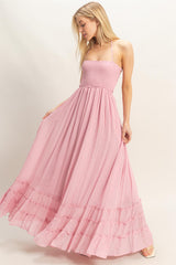 Light Pink Smocked Halter Open Back Maternity Maxi Dress