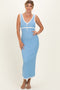 Light Blue Knit Sleeveless Contrast Trim Maxi Dress