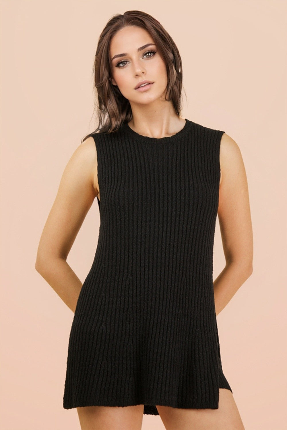 Black Knit Sleeveless Top Shorts Set