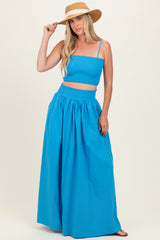Blue Smocked Tank Maxi Skirt Maternity Set