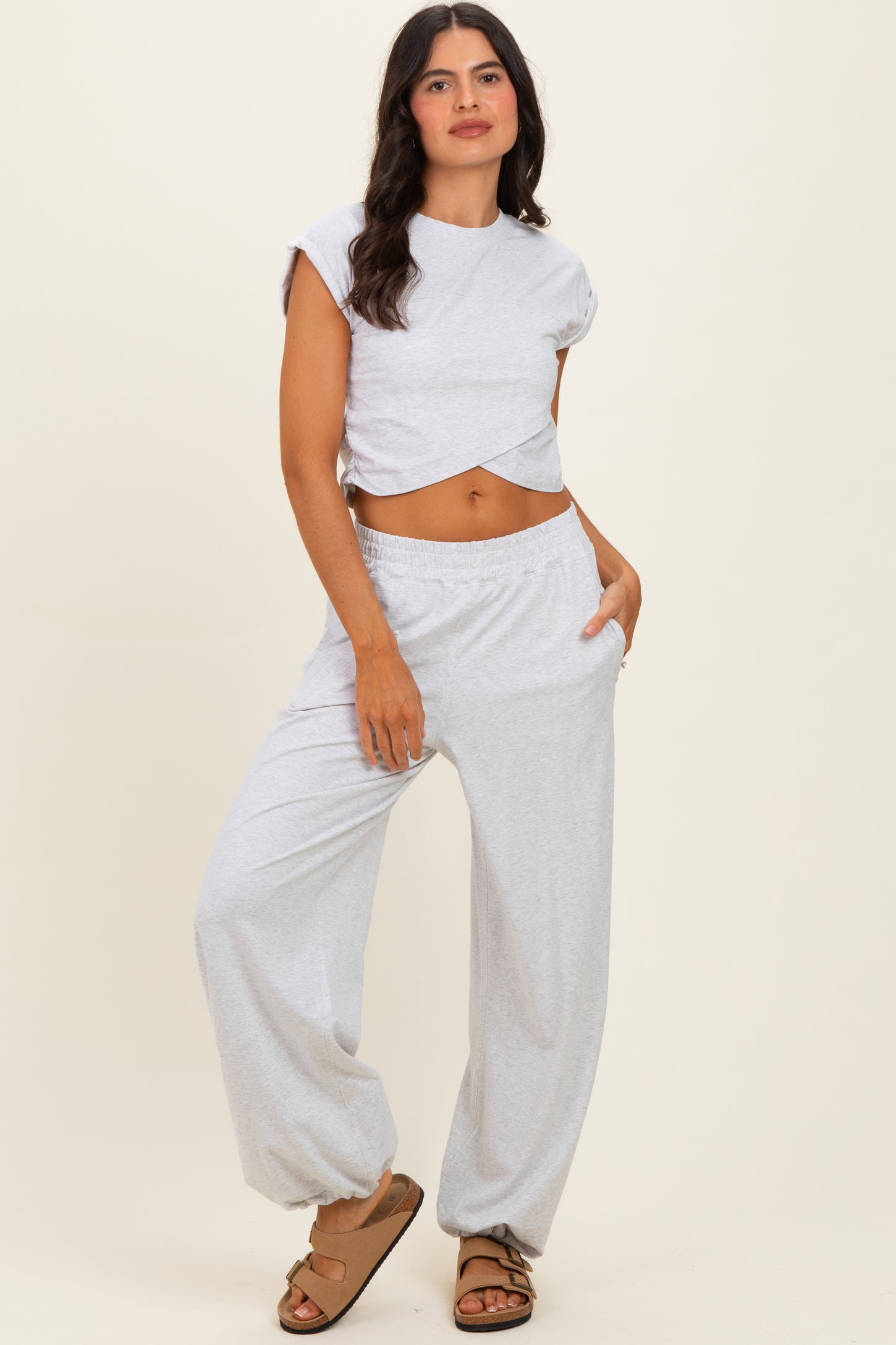 Light Heather Grey Cropped Tank Pant Set