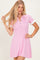 Pink Knit Ruffle Sleeve Mini Polo Dress