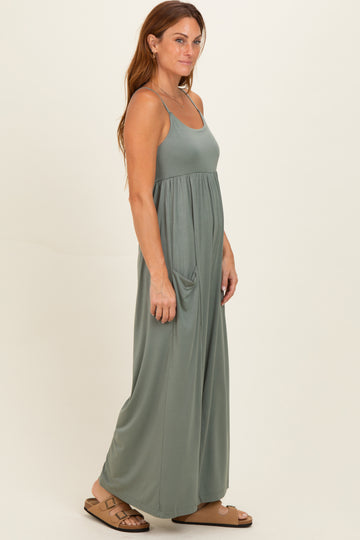 Green Pea Sleeveless Wide Leg Jumpsuit
