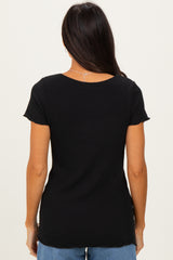 Black Ruffle Edge Short Sleeve Top