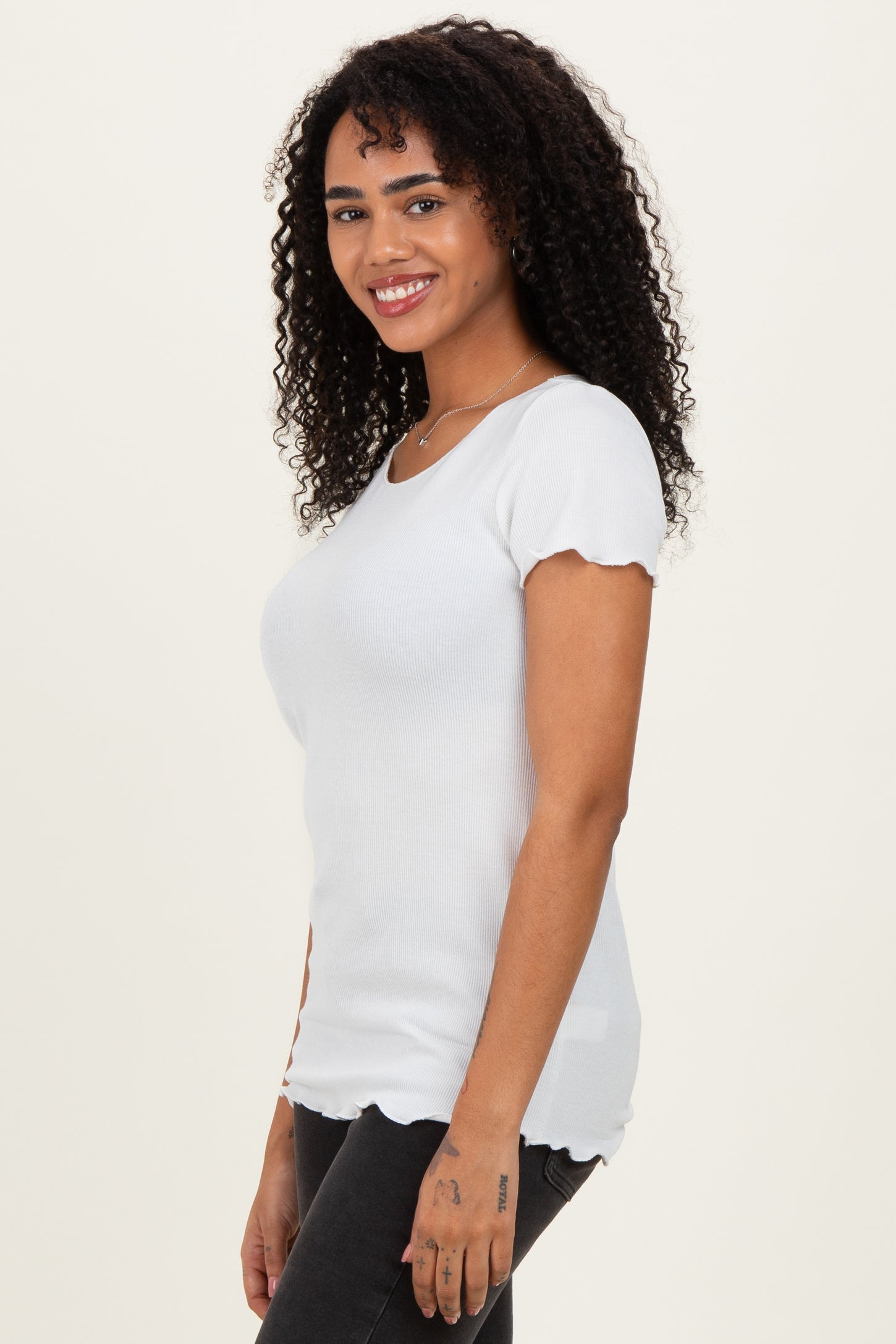 White Ruffle Edge Short Sleeve Top