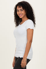 White Ruffle Edge Short Sleeve Top
