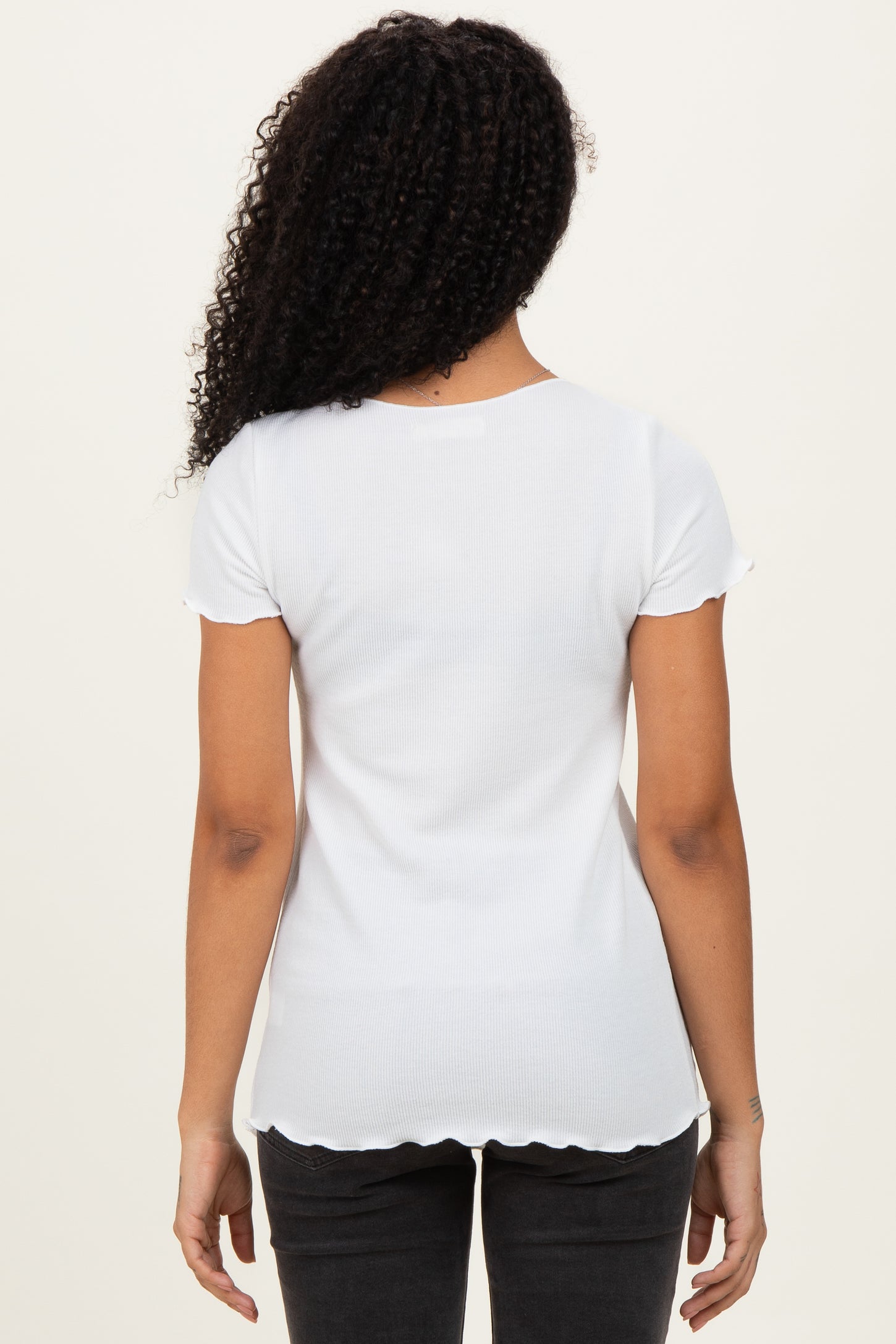 White Ruffle Edge Short Sleeve Top