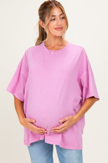 Fuchsia Oversized Mineral Wash Maternity T-Shirt